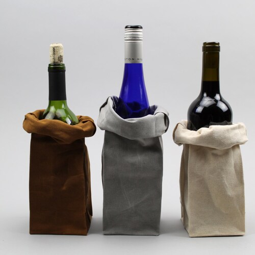 The Connor Wine Bag // TRIO of Waxed Canvas Wine Totes Etsy