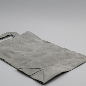 The Market Bag // Grey WAXED Canvas Reusable Shopping Bag with handles, eco-friendly and stylish image 3