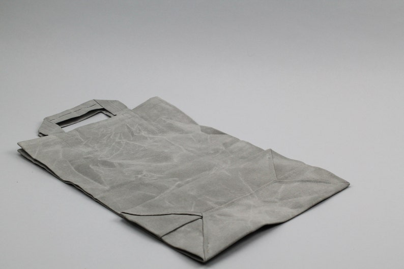 The Market Bag // Grey WAXED Canvas Reusable Shopping Bag with handles, eco-friendly and stylish image 3