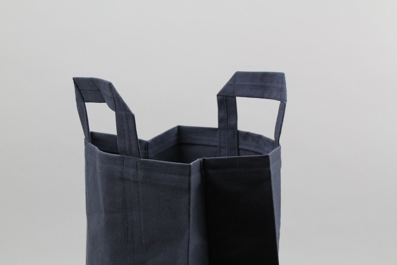 The Market Bag // Navy WAXED Canvas Reusable Shopping Bag with handles, eco-friendly and stylish image 2