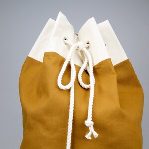 The Arnold Laundry Duffle // Caramel Brown Canvas Laundry or Duffle Bag with Rope Drawstring and Carrying Handle image 3