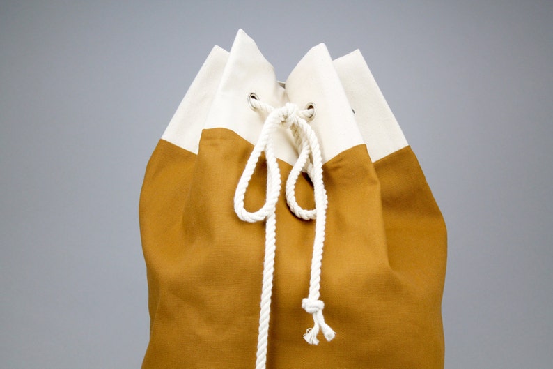 The Arnold Laundry Duffle // Caramel Brown Canvas Laundry or Duffle Bag with Rope Drawstring and Carrying Handle image 3