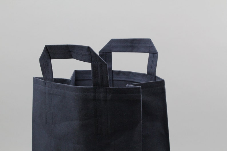 The Market Bag // Navy WAXED Canvas Reusable Shopping Bag with handles, eco-friendly and stylish image 1