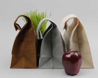 The "Brown" Bag // TRIO of WAXED Canvas Lunch Bags, updated, eco-friendly classics