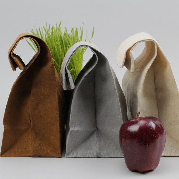 The "Brown" Bag // TRIO of WAXED Canvas Lunch Bags, updated, eco-friendly classics