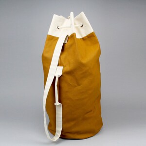 The Arnold Laundry Duffle // Caramel Brown Canvas Laundry or Duffle Bag with Rope Drawstring and Carrying Handle image 2