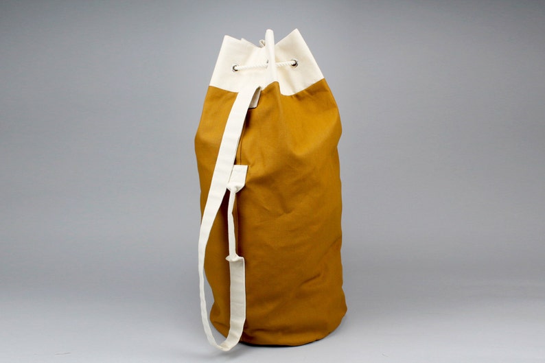 The Arnold Laundry Duffle // Caramel Brown Canvas Laundry or Duffle Bag with Rope Drawstring and Carrying Handle image 2