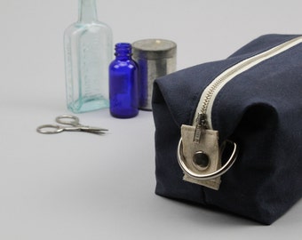 The Jack Dopp Kit // Navy Waxed Canvas Expandable Dopp Kit / Travel Bag / Toiletry Bag/ Cosmetics Pouch with Pocketed Lining