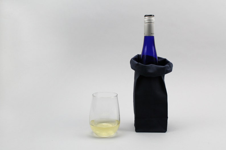 The Connor Wine Bag // Navy Waxed Canvas Wine Tote image 1