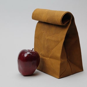 The Brown Bag // Caramel Brown WAXED Canvas Lunch Bag, an updated, eco-friendly classic image 1