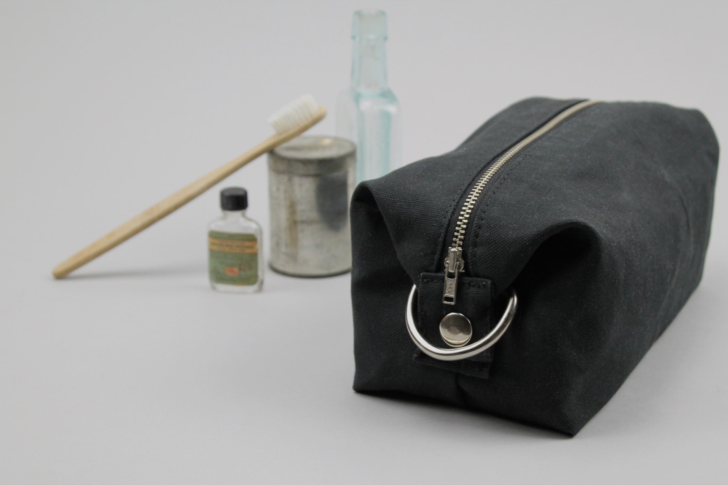 The Jack Dopp Kit // Black Waxed Canvas Expandable Dopp Kit / Etsy