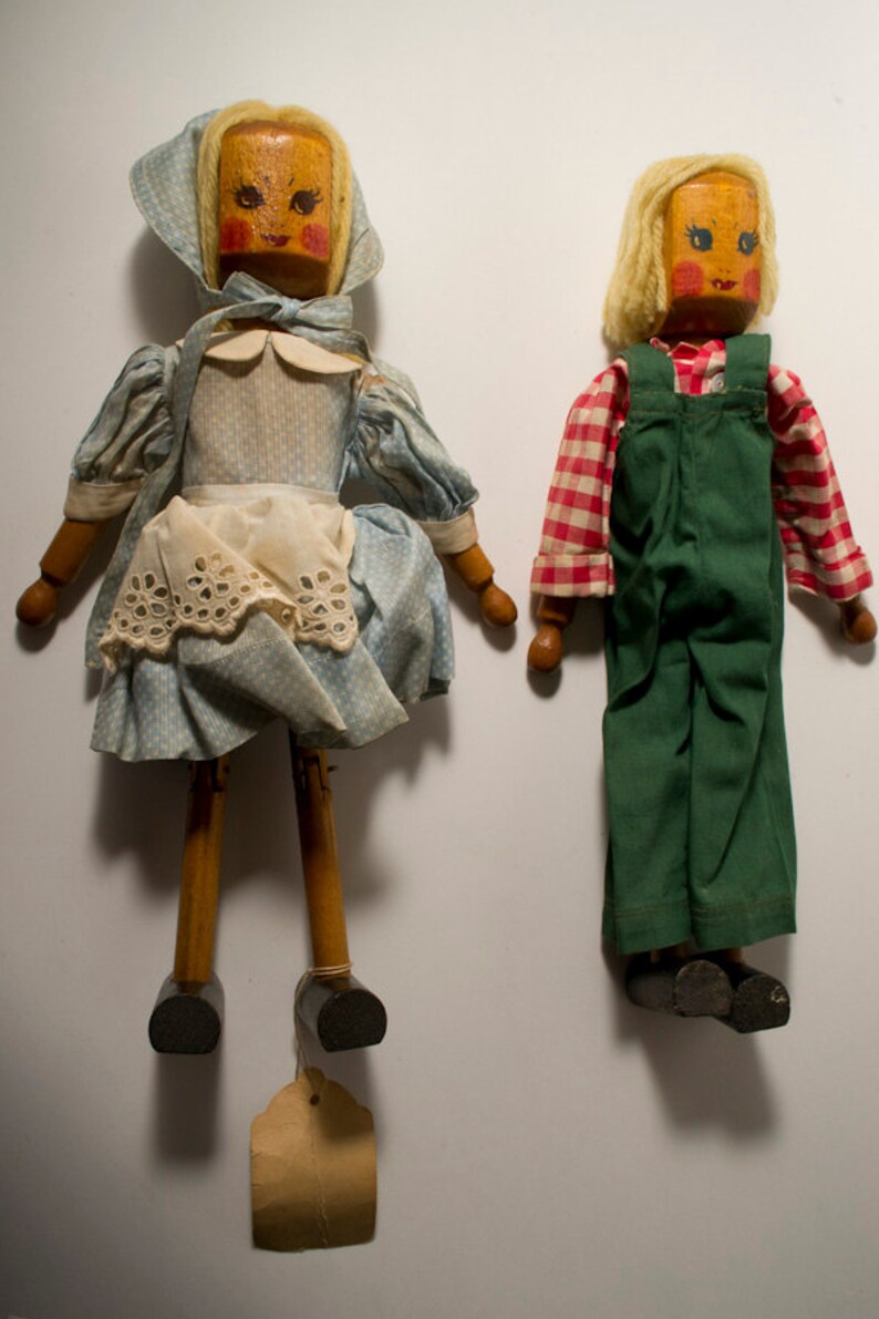 Vintage Pair Of Wooden Dutch Dolls Image 0