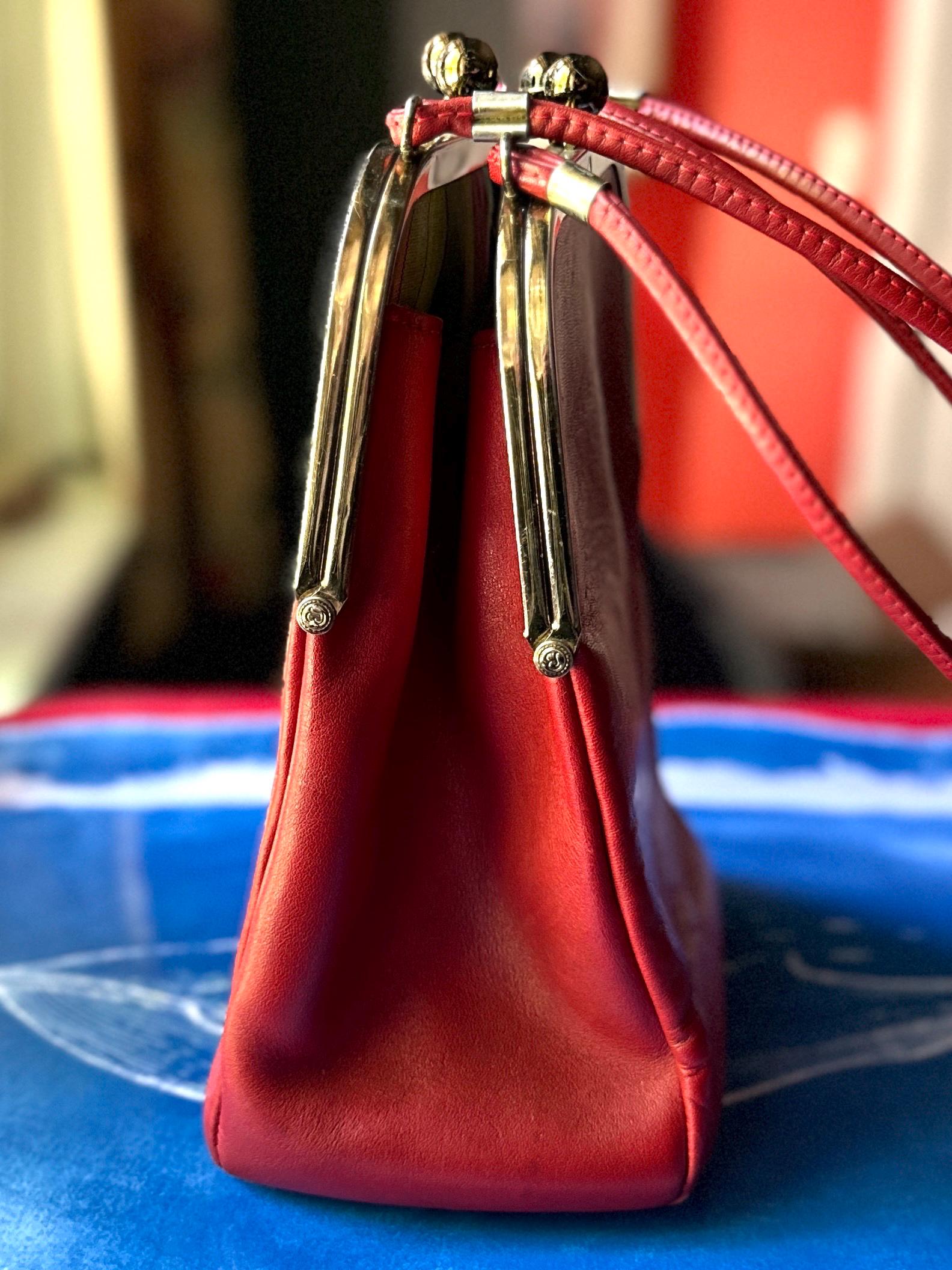 Vintage Coach Double Entry Swinger Stripe Lining Red Leather