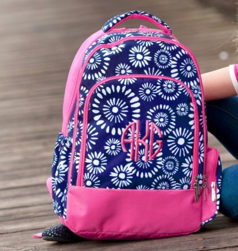 Monograms Personalized Bookbag Kids School Gear Children Gifts Monogrammed School Backpack Navy Bag