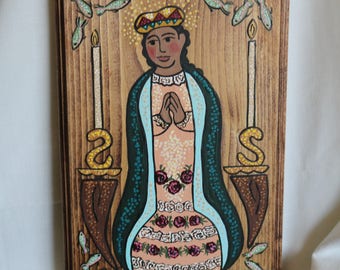 Southwest Handpainted New Mexico Mini Retablo, Our Lady of St John of the Lakes, Nuestra Senora de San Juan de los Lagos