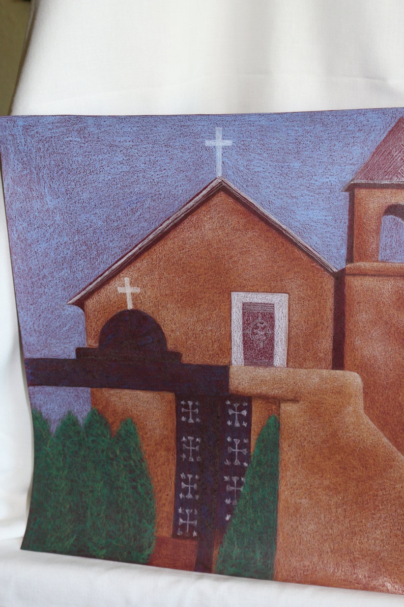 Small Colored Pencil Drawing, Santa Cruz Catholic Church, Santa Cruz, NM image 2