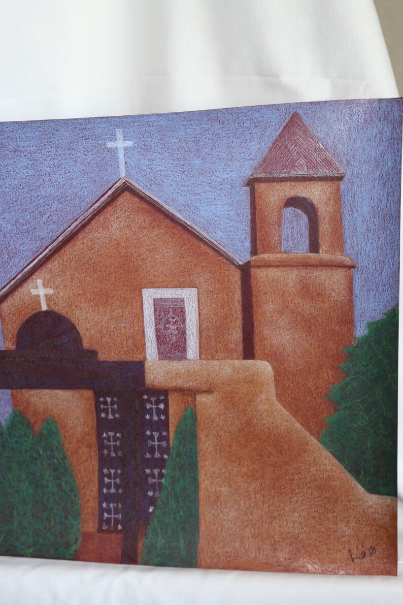 Small Colored Pencil Drawing, Santa Cruz Catholic Church, Santa Cruz, NM image 3
