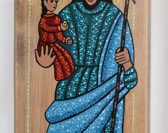 Southwest Handpainted New Mexico Retablo, St Joseph, San Jose Patriaca