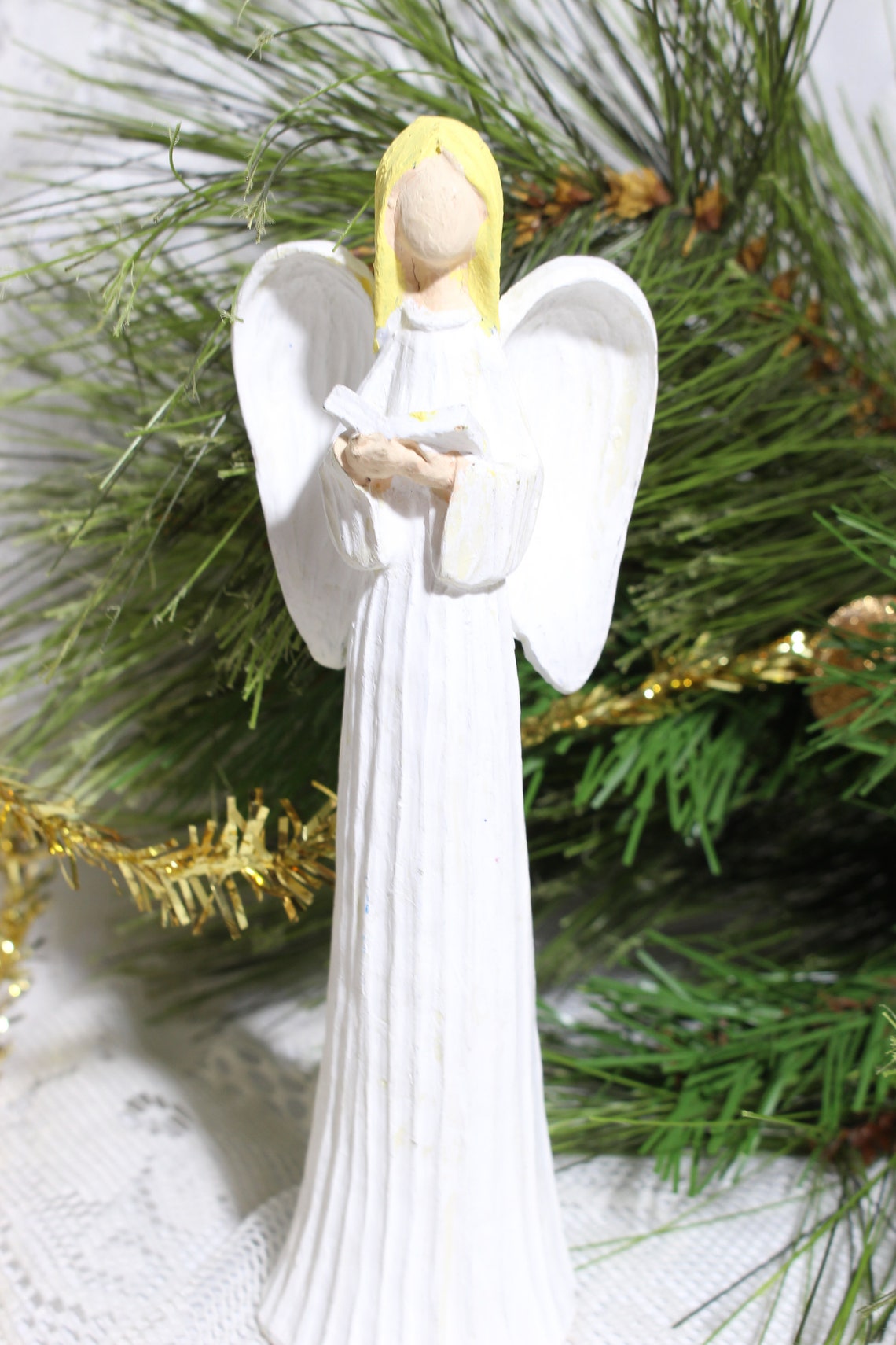 Christmas Angel Ornaments 2 Wood Angel Figurines 1 Etsy