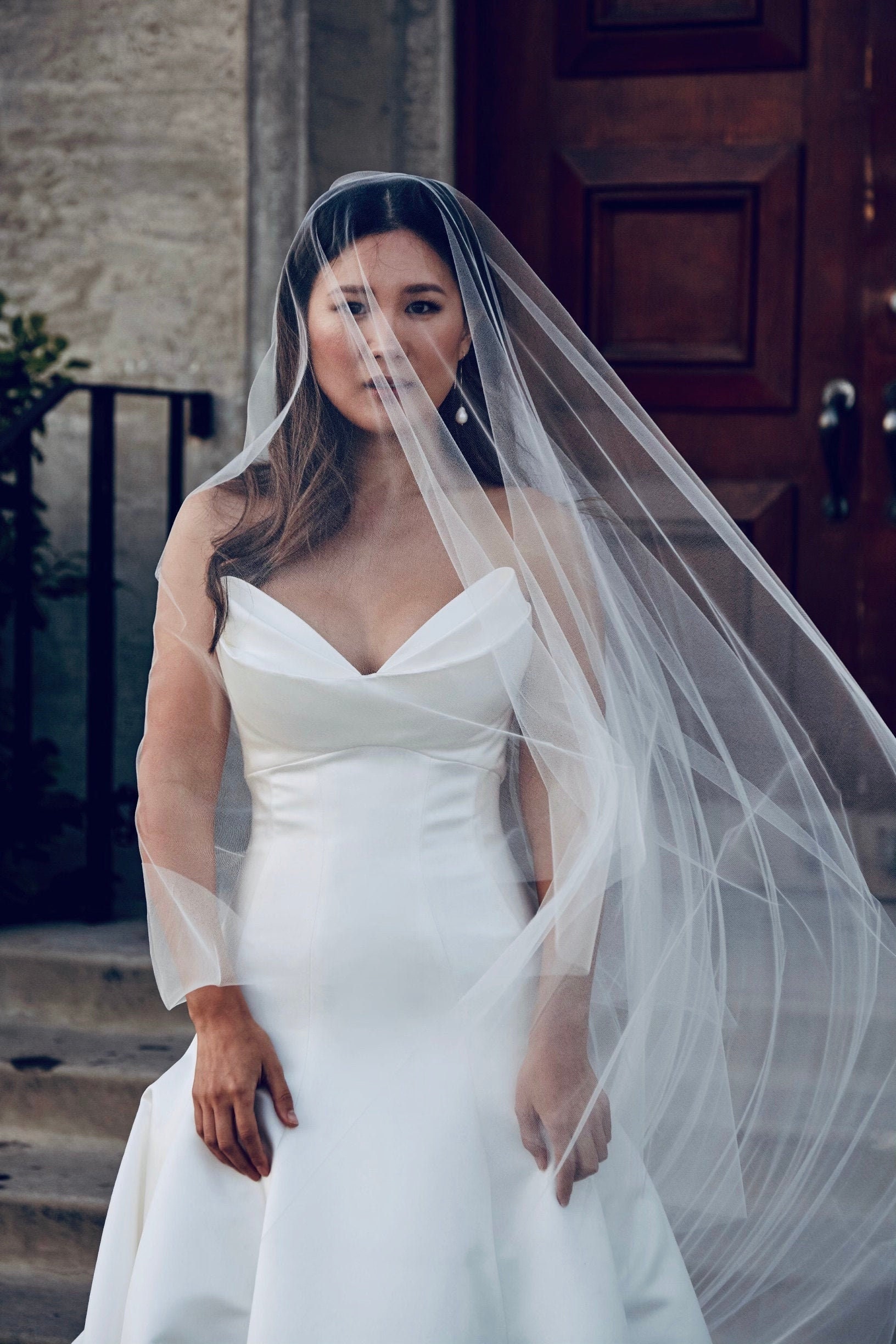 Full Cathedral Wedding Veil Drop Style with Satin Edge Blusher Layer –  BestWeddingVeil