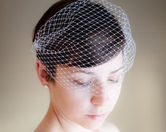 Bandeau Birdcage Wedding Veil (Swarovski Crystals, Bridal Veil, Russian Netting Veil, Small Veil, Bird Cage Veil, Mini Veil, Retro Veil)