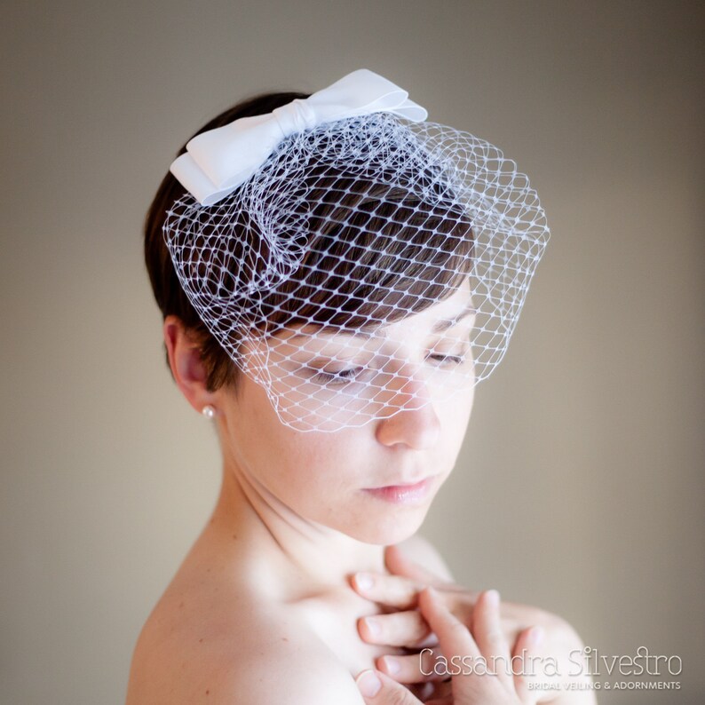 Retro Birdcage Wedding Veil With Bow blusher Veil Bridal Etsy