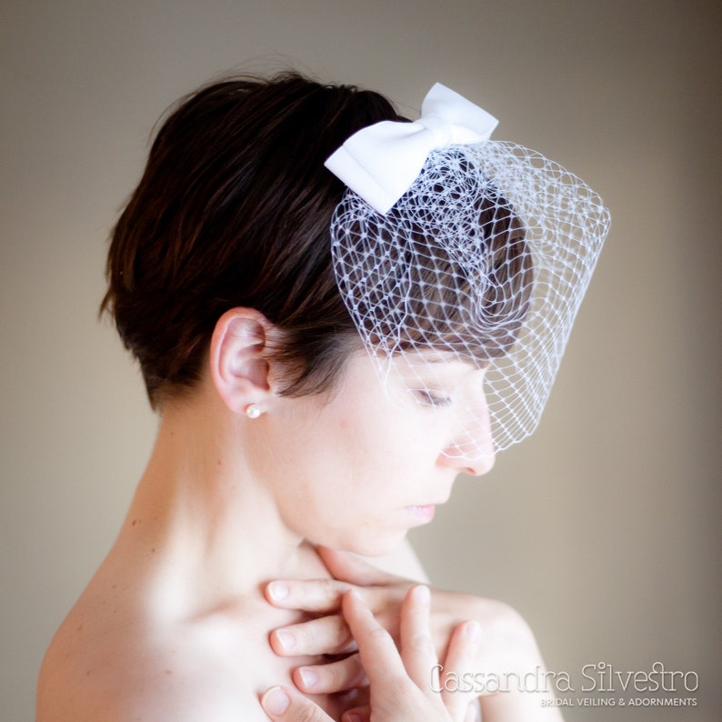 Retro Birdcage Wedding Veil With Bow blusher Veil Bridal Etsy