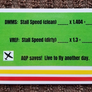 General Aviation Aircraft DMMS & VREF Calculation Card, Airspeed Indicator Tape, Placard