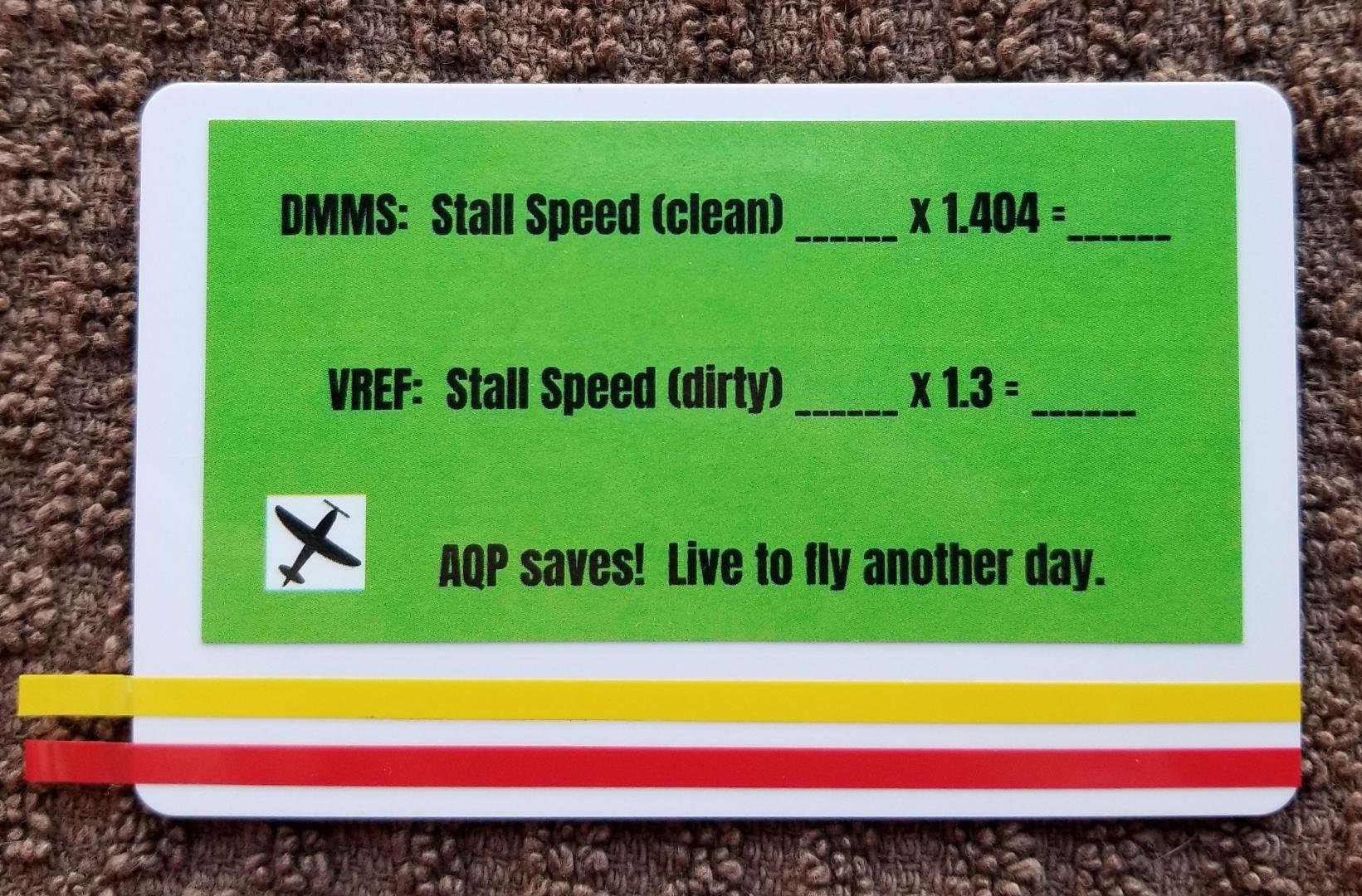 General Aviation Aircraft DMMS & VREF Calculation Card, Airspeed Indicator Tape, Placard