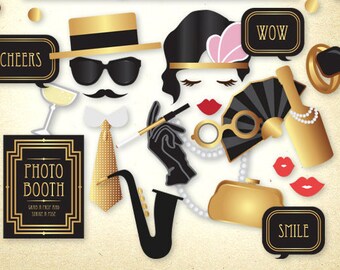 Gatsby Photo Booth Props: 1920s Party Decorations (Digital Download)