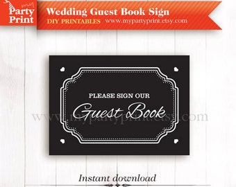 Printable Wedding Guest Book Sign / Blackboard Guest Book Sign / Elegant Wedding Sign / Wedding Table / Wedding Signage - Instant Download