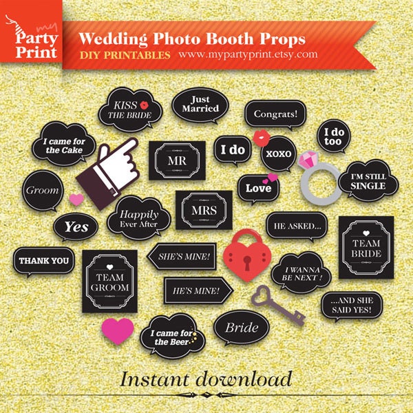 Wedding Photobooth Props / Chalkboard Sign / Speech Bubble Props including Mr and Mrs, Team Bride, Team Groom, Bride & Groom, etc.