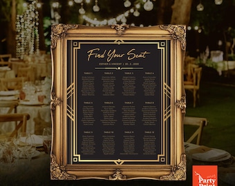 Gatsby Wedding Seating Chart Template: Elegant Art Deco Design (PDF & JPG)