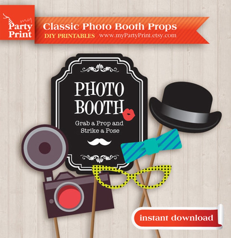Photobooth Props classic Party Printable With Digital Mustache Lips Glasses Photo Booth Sign for