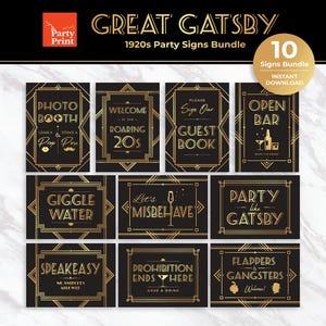 Art Deco 1920s Party Signs: Gatsby Speakeasy Decor (Digital Download) - G2