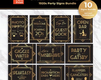 Art Deco 1920s Party Signs: Gatsby Speakeasy Decor (Digital Download) - G2
