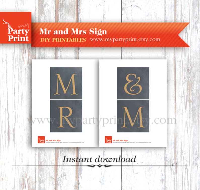 Printable Mr and Mrs Banner Sign / Bride Groom Banner / Mr &amp; Mrs Chair ...