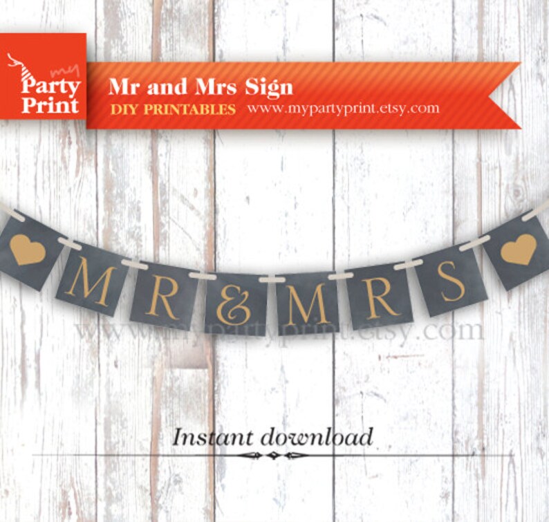 Printable Mr and Mrs Banner Sign / Bride Groom Banner / Mr &amp; Mrs Chair ...