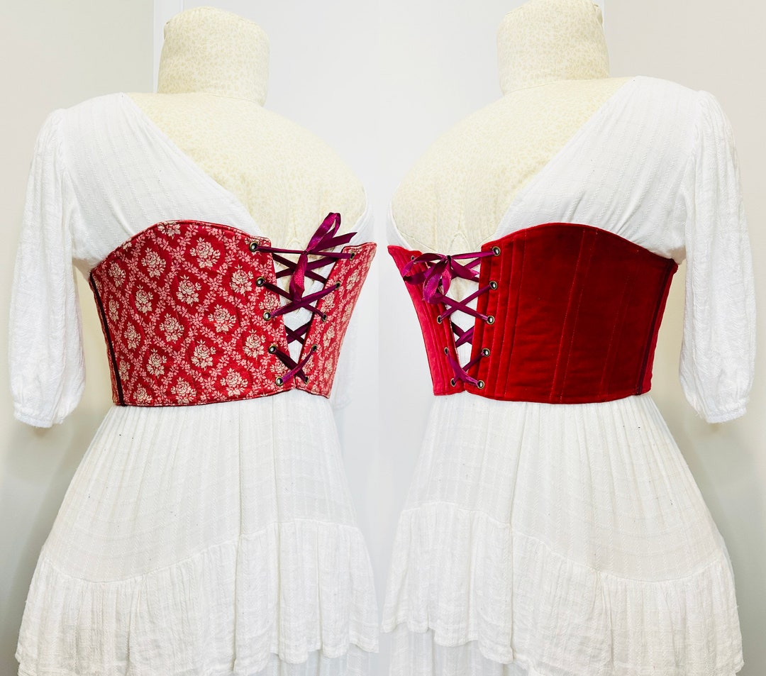 32 Dark Red Floral Roses Cotton and Deep Red Velvet Front Close ...