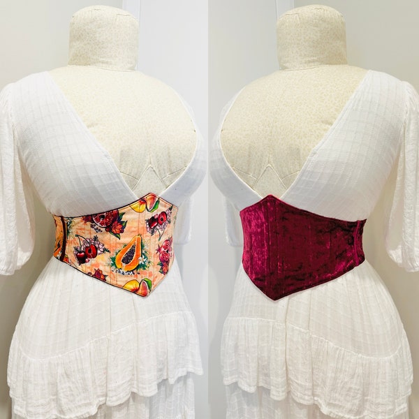 26" Juicy Fruit Cotton and Maroon Red Crushed Velvet Reversible Corset Belt