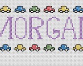 Cross Stitched Custom Nameplate With Cars