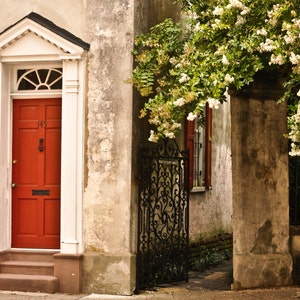 Downtown Historic Charleston South Carolina, Quaint Red Door, Architecture Fine Art Photography