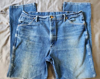 Vintage Wrangler Jeans Mens 42x34 Cowboy Cut Original Fit Denim Distressed