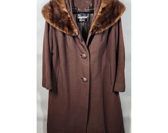 Vintage 100% Cashmere Coat Mink Trim Collar Womens Medium Large 50s 60s