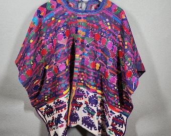 Vintage Guatemalan Huipil Jacket Handwoven Textile Cape Poncho Indigenous Art