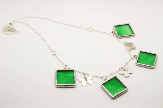 Green Square Butterfly Necklace