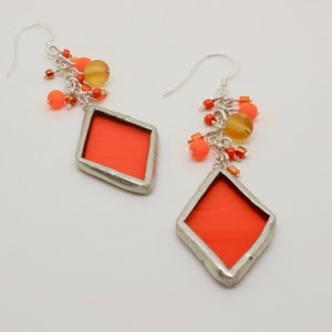 Orange Diamond, Bead Cluster Earrings