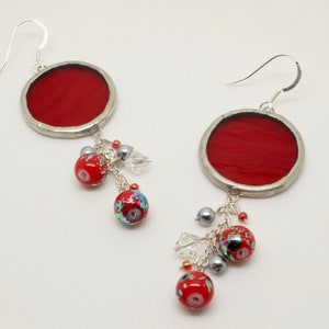 Red Circle Cluster Earrings