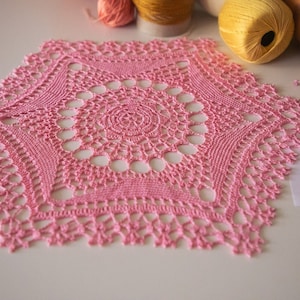 Pink crochet doily, 36 cm