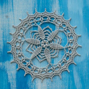 Silver gray crochet doily, Libena, 8 in, 20 cm